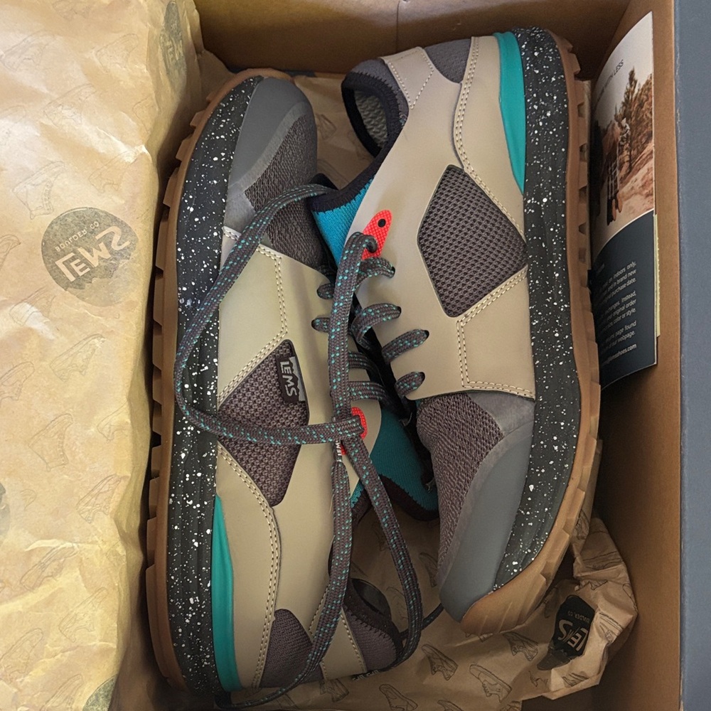 Lems Mesa Men's Gray and Teal Hiking Sneakers size 10